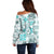 Hawaii Tapa Tribal Off Shoulder Sweater With Hawaiian Quilt Pattern Aqua LT9 - Polynesian Pride