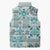 Hawaii Tapa Tribal Sleeveless Puffer Jacket With Hawaiian Quilt Pattern Aqua - Polynesian Pride