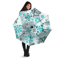 Hawaii Tapa Tribal Umbrella With Hawaiian Quilt Pattern Aqua - Polynesian Pride