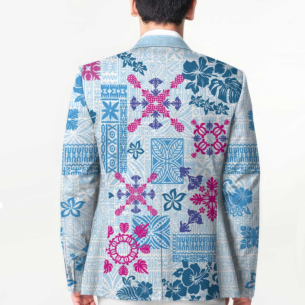Hawaii Tapa Tribal Blazer With Hawaiian Quilt Pattern Blue - Polynesian Pride