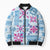 Hawaii Tapa Tribal Bomber Puffer Jacket With Hawaiian Quilt Pattern Blue - Polynesian Pride