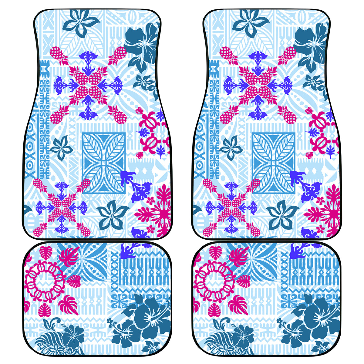 Hawaii Tapa Tribal Car Mats With Hawaiian Quilt Pattern Blue LT9 Blue - Polynesian Pride