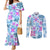 Hawaii Tapa Tribal Couples Matching Mermaid Dress and Long Sleeve Button Shirt With Hawaiian Quilt Pattern Blue LT9 Blue - Polynesian Pride