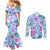 Hawaii Tapa Tribal Couples Matching Mermaid Dress and Long Sleeve Button Shirt With Hawaiian Quilt Pattern Blue LT9 - Polynesian Pride