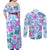 Hawaii Tapa Tribal Couples Matching Off Shoulder Maxi Dress and Long Sleeve Button Shirt With Hawaiian Quilt Pattern Blue LT9 - Polynesian Pride