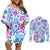 Hawaii Tapa Tribal Couples Matching Off Shoulder Short Dress and Long Sleeve Button Shirt With Hawaiian Quilt Pattern Blue LT9 Blue - Polynesian Pride