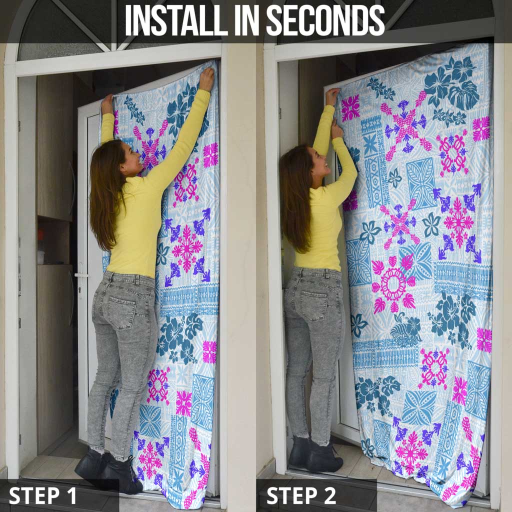 Hawaii Tapa Tribal Door Cover With Hawaiian Quilt Pattern Blue - Polynesian Pride