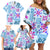 Hawaii Tapa Tribal Family Matching Off Shoulder Short Dress and Hawaiian Shirt With Hawaiian Quilt Pattern Blue LT9 - Polynesian Pride