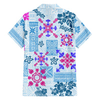 Hawaii Tapa Tribal Family Matching Short Sleeve Bodycon Dress and Hawaiian Shirt With Hawaiian Quilt Pattern Blue LT9 - Polynesian Pride