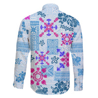 Hawaii Tapa Tribal Family Matching Short Sleeve Bodycon Dress and Hawaiian Shirt With Hawaiian Quilt Pattern Blue LT9 - Polynesian Pride