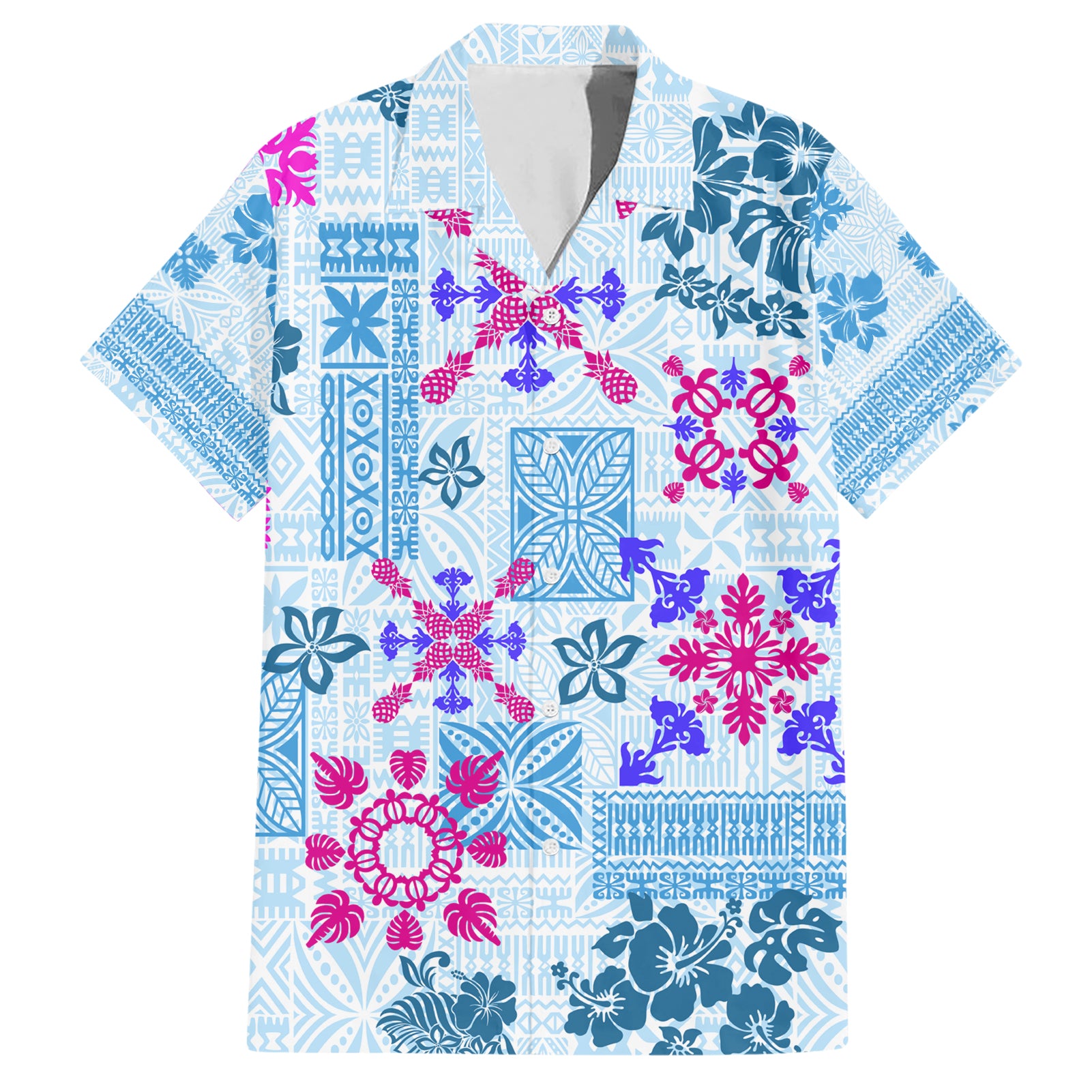 Hawaii Tapa Tribal Hawaiian Shirt With Hawaiian Quilt Pattern Blue LT9 Blue - Polynesian Pride