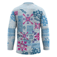 Hawaii Tapa Tribal Hockey Jersey With Hawaiian Quilt Pattern Blue - Polynesian Pride