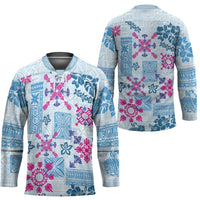 Hawaii Tapa Tribal Hockey Jersey With Hawaiian Quilt Pattern Blue - Polynesian Pride