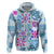 Hawaii Tapa Tribal Hoodie With Hawaiian Quilt Pattern Blue LT9 Zip Hoodie Blue - Polynesian Pride