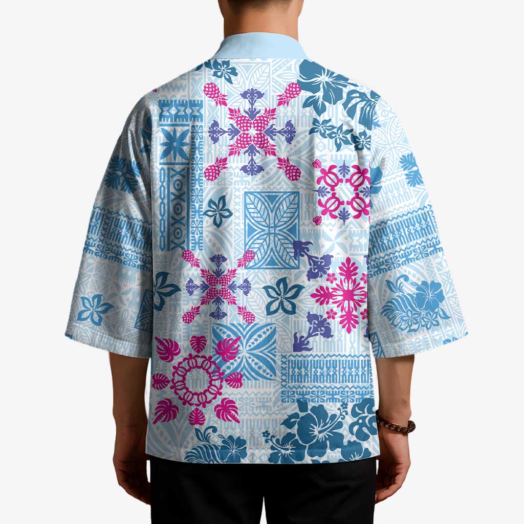 Hawaii Tapa Tribal Kimono With Hawaiian Quilt Pattern Blue - Polynesian Pride