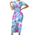 Hawaii Tapa Tribal Short Sleeve Bodycon Dress With Hawaiian Quilt Pattern Blue LT9 Long Dress Blue - Polynesian Pride