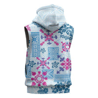 Hawaii Tapa Tribal Sleeveless Hoodie With Hawaiian Quilt Pattern Blue - Polynesian Pride