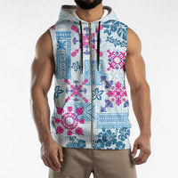 Hawaii Tapa Tribal Sleeveless Zip Hoodie With Hawaiian Quilt Pattern Blue - Polynesian Pride