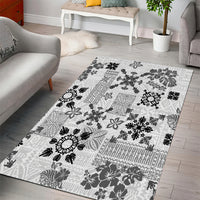 Hawaii Tapa Tribal Area Rug With Hawaiian Quilt Pattern Black LT9 - Polynesian Pride