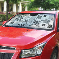 Hawaii Tapa Tribal Auto Sun Shade With Hawaiian Quilt Pattern Black - Polynesian Pride