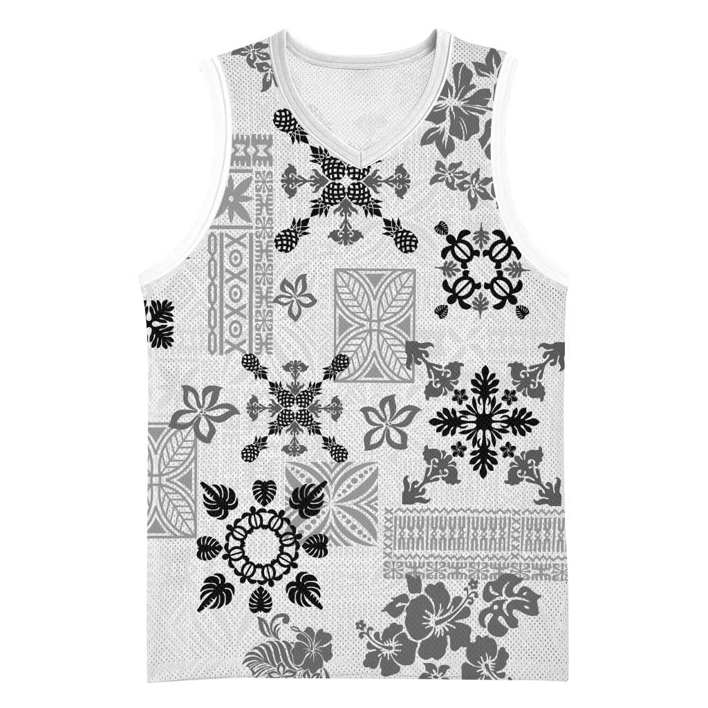 Hawaii Tapa Tribal Basketball Jersey With Hawaiian Quilt Pattern Black - Polynesian Pride