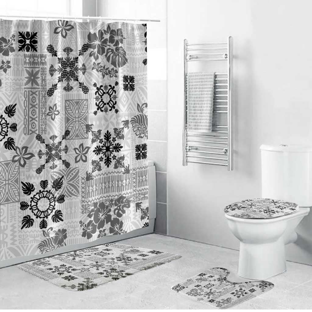 Hawaii Tapa Tribal Bathroom Set With Hawaiian Quilt Pattern Black - Polynesian Pride