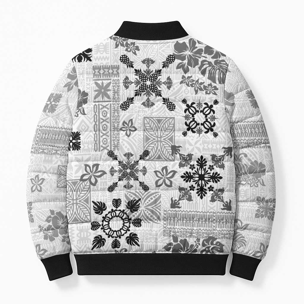 Hawaii Tapa Tribal Bomber Puffer Jacket With Hawaiian Quilt Pattern Black - Polynesian Pride
