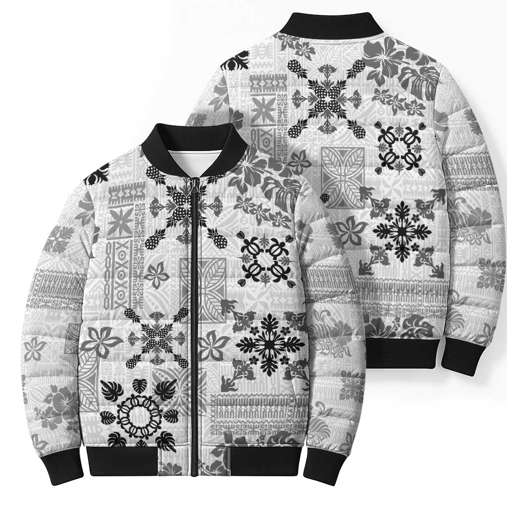Hawaii Tapa Tribal Bomber Puffer Jacket With Hawaiian Quilt Pattern Black - Polynesian Pride