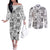 Hawaii Tapa Tribal Couples Matching Off The Shoulder Long Sleeve Dress and Long Sleeve Button Shirt With Hawaiian Quilt Pattern Black LT9 Black - Polynesian Pride