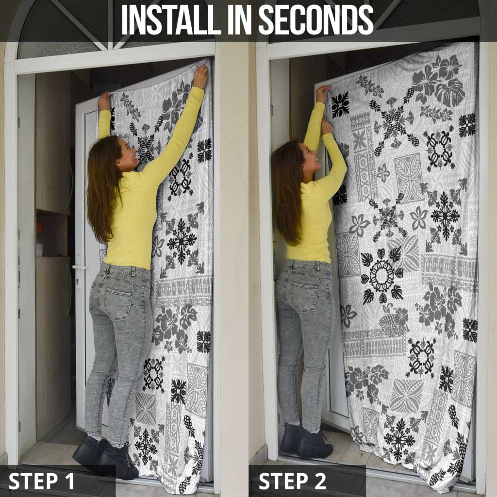 Hawaii Tapa Tribal Door Cover With Hawaiian Quilt Pattern Black - Polynesian Pride