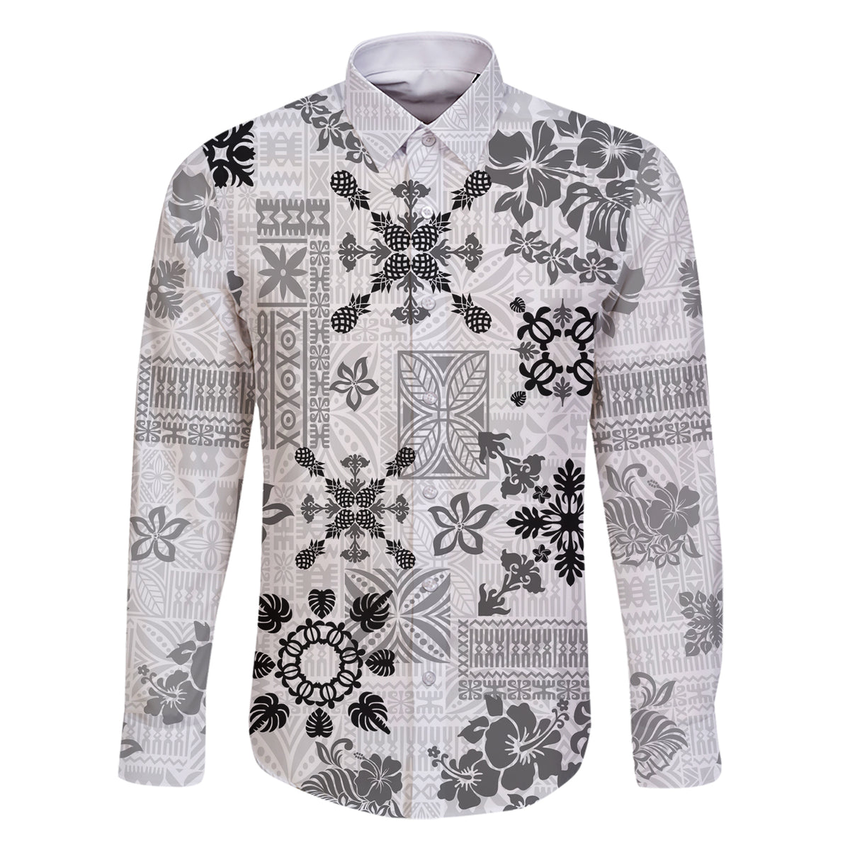 Hawaii Tapa Tribal Family Matching Short Sleeve Bodycon Dress and Hawaiian Shirt With Hawaiian Quilt Pattern Black LT9 Dad's Shirt - Long Sleeve Black - Polynesian Pride