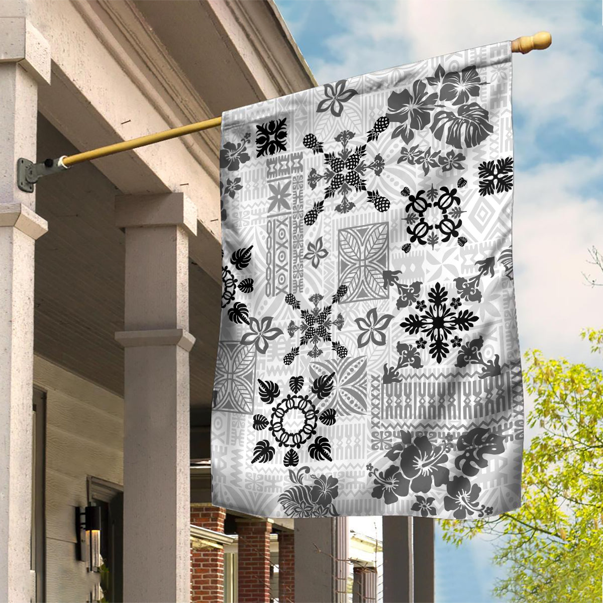 Hawaii Tapa Tribal Garden Flag With Hawaiian Quilt Pattern Black LT9 House Flag Black - Polynesian Pride