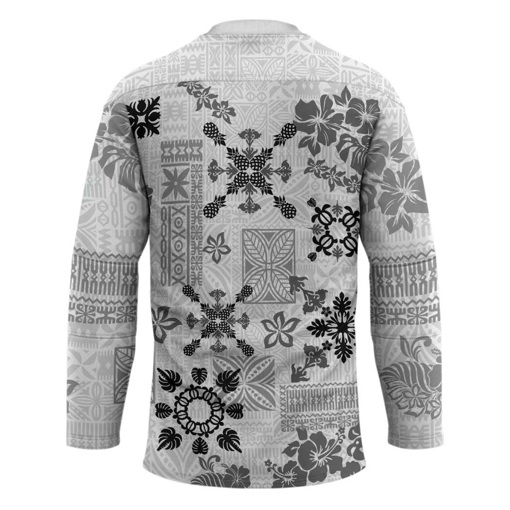 Hawaii Tapa Tribal Hockey Jersey With Hawaiian Quilt Pattern Black - Polynesian Pride