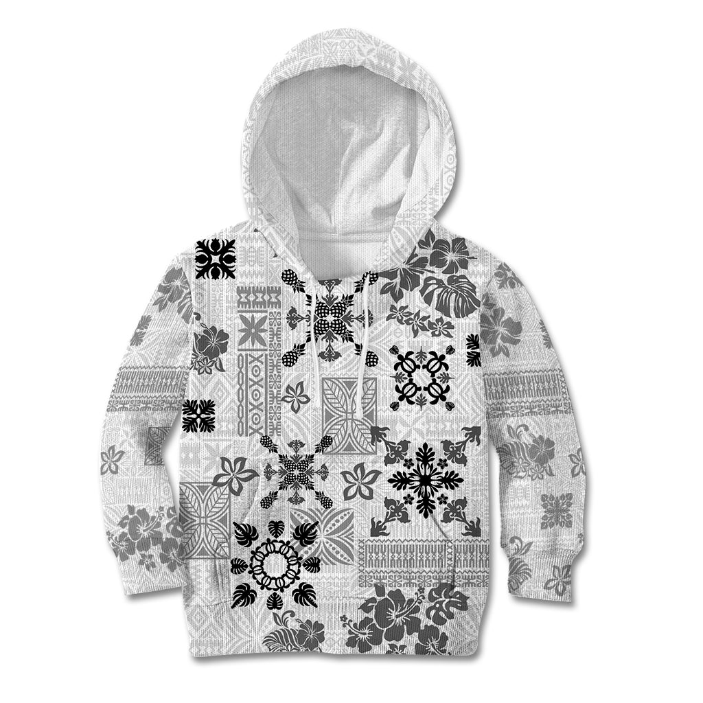 Hawaii Tapa Tribal Kid Hoodie With Hawaiian Quilt Pattern Black LT9 Black - Polynesian Pride