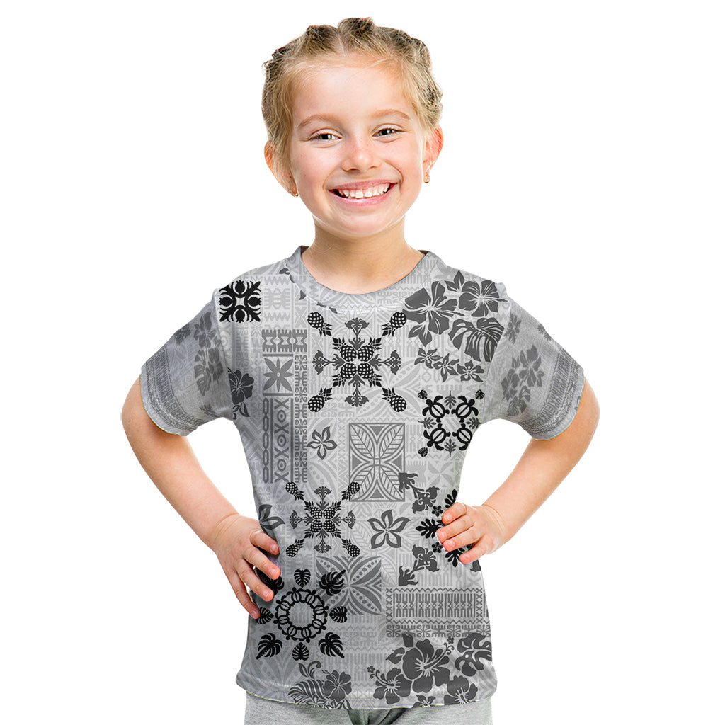 Hawaii Tapa Tribal Kid T Shirt With Hawaiian Quilt Pattern Black LT9 Black - Polynesian Pride