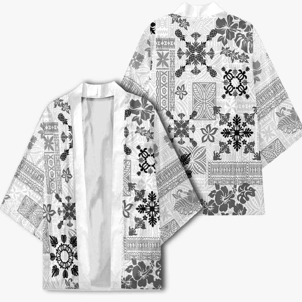 Hawaii Tapa Tribal Kimono With Hawaiian Quilt Pattern Black - Polynesian Pride