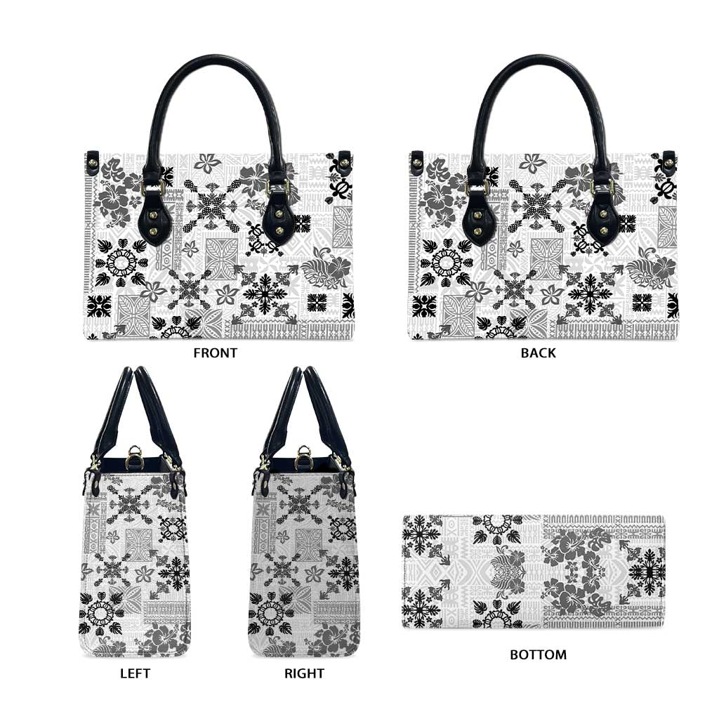 Hawaii Tapa Tribal Leather Bag With Hawaiian Quilt Pattern Black - Polynesian Pride