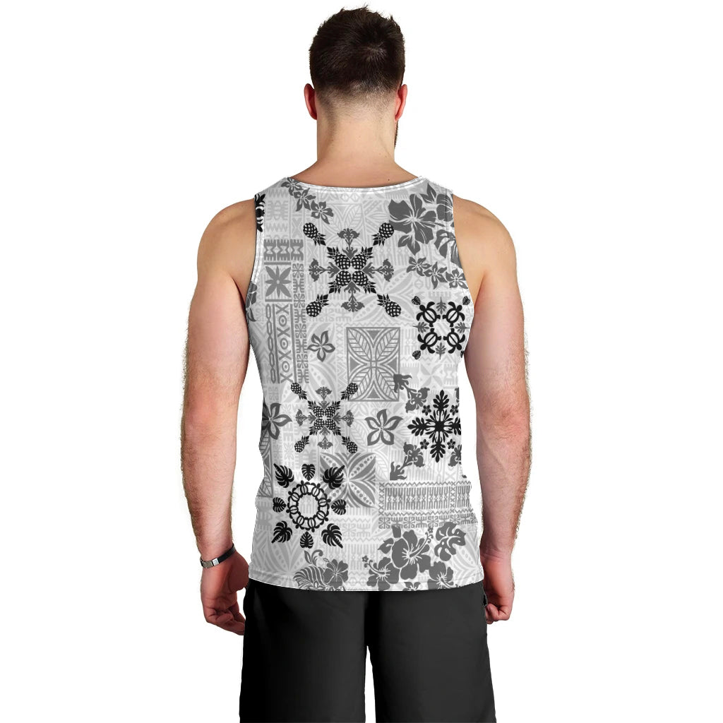 Hawaii Tapa Tribal Men Tank Top With Hawaiian Quilt Pattern Black LT9 - Polynesian Pride