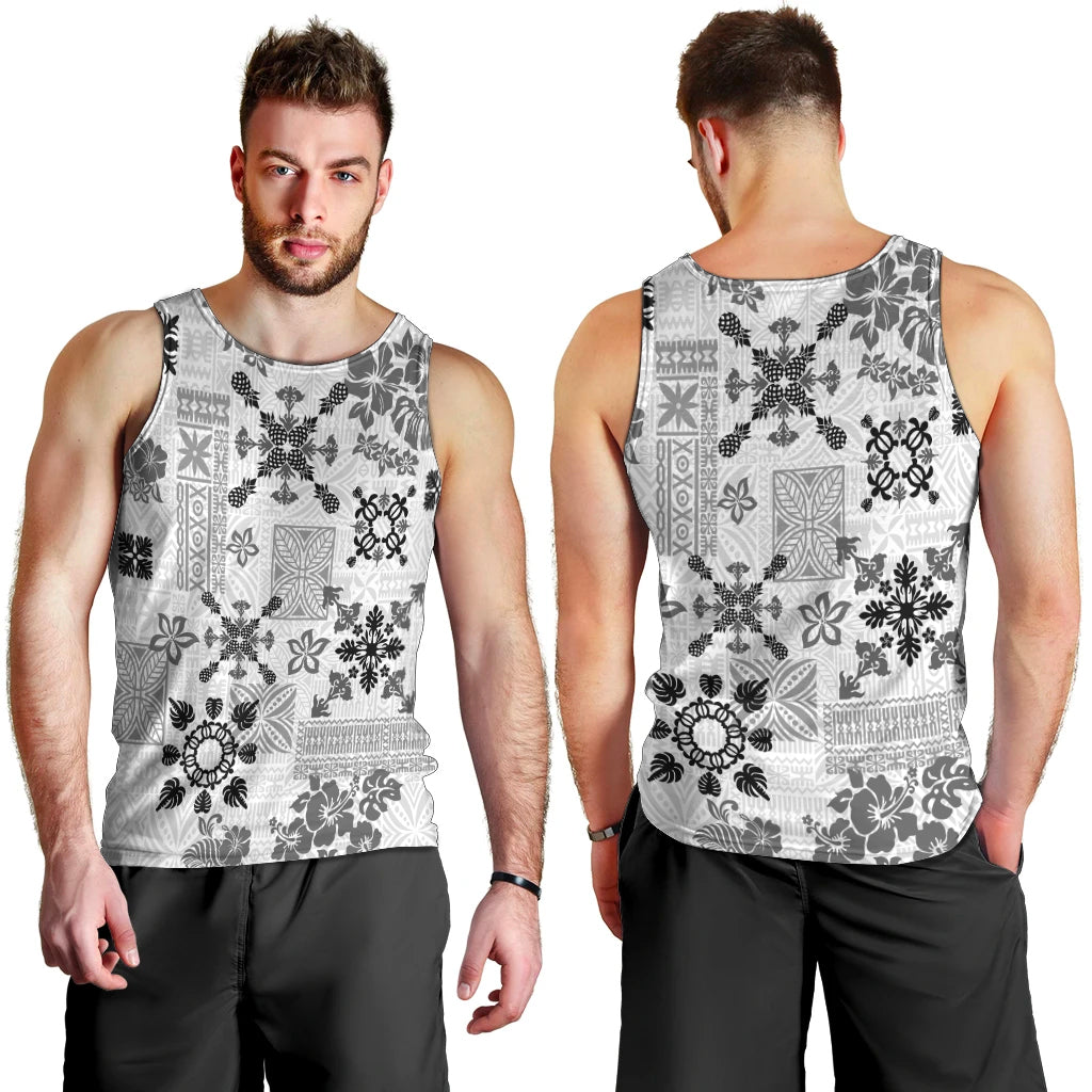 Hawaii Tapa Tribal Men Tank Top With Hawaiian Quilt Pattern Black LT9 - Polynesian Pride
