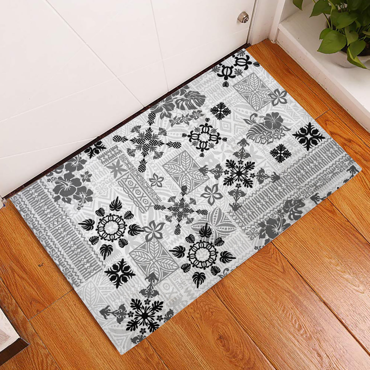 Hawaii Tapa Tribal Rubber Doormat With Hawaiian Quilt Pattern Black LT9 Black - Polynesian Pride