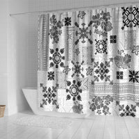 Hawaii Tapa Tribal Shower Curtain With Hawaiian Quilt Pattern Black LT9 - Polynesian Pride