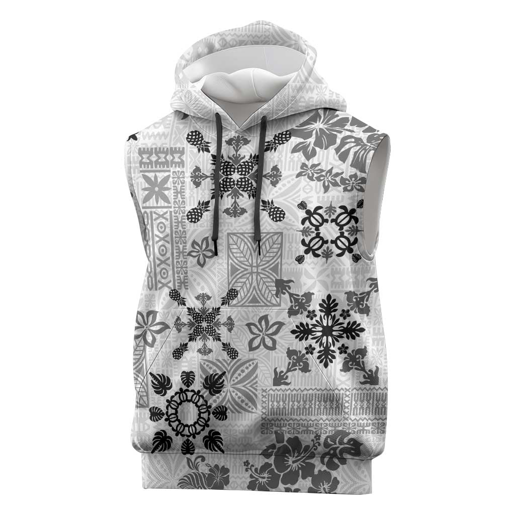 Hawaii Tapa Tribal Sleeveless Hoodie With Hawaiian Quilt Pattern Black LT9 Black - Polynesian Pride