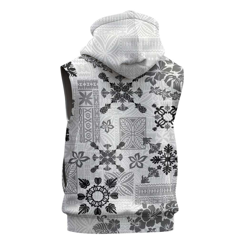 Hawaii Tapa Tribal Sleeveless Hoodie With Hawaiian Quilt Pattern Black LT9 - Polynesian Pride
