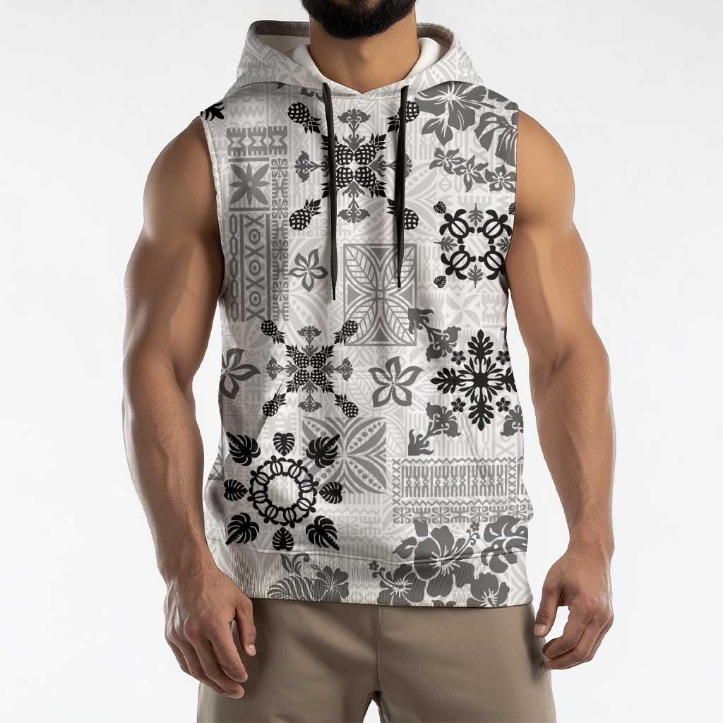 Hawaii Tapa Tribal Sleeveless Hoodie With Hawaiian Quilt Pattern Black LT9 - Polynesian Pride