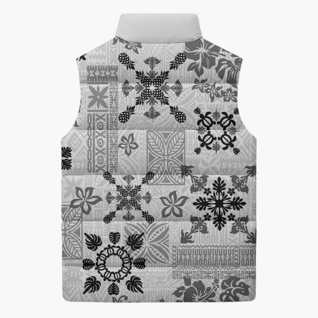 Hawaii Tapa Tribal Sleeveless Puffer Jacket With Hawaiian Quilt Pattern Black - Polynesian Pride
