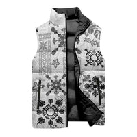 Hawaii Tapa Tribal Sleeveless Puffer Jacket With Hawaiian Quilt Pattern Black - Polynesian Pride