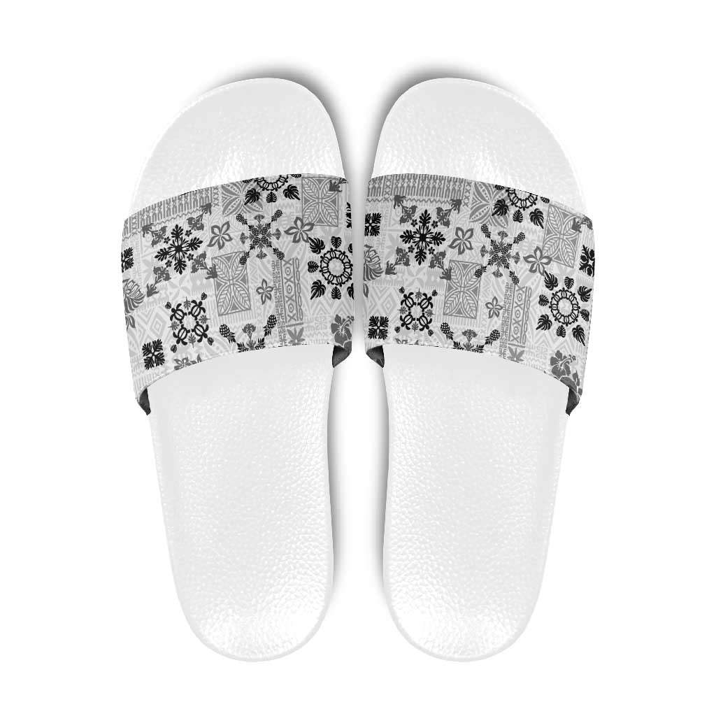 Hawaii Tapa Tribal Slide Sandals With Hawaiian Quilt Pattern Black - Polynesian Pride
