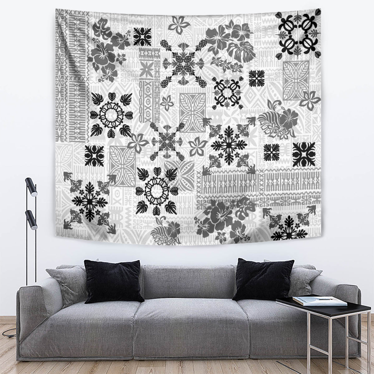 Hawaii Tapa Tribal Tapestry With Hawaiian Quilt Pattern Black LT9 Black - Polynesian Pride