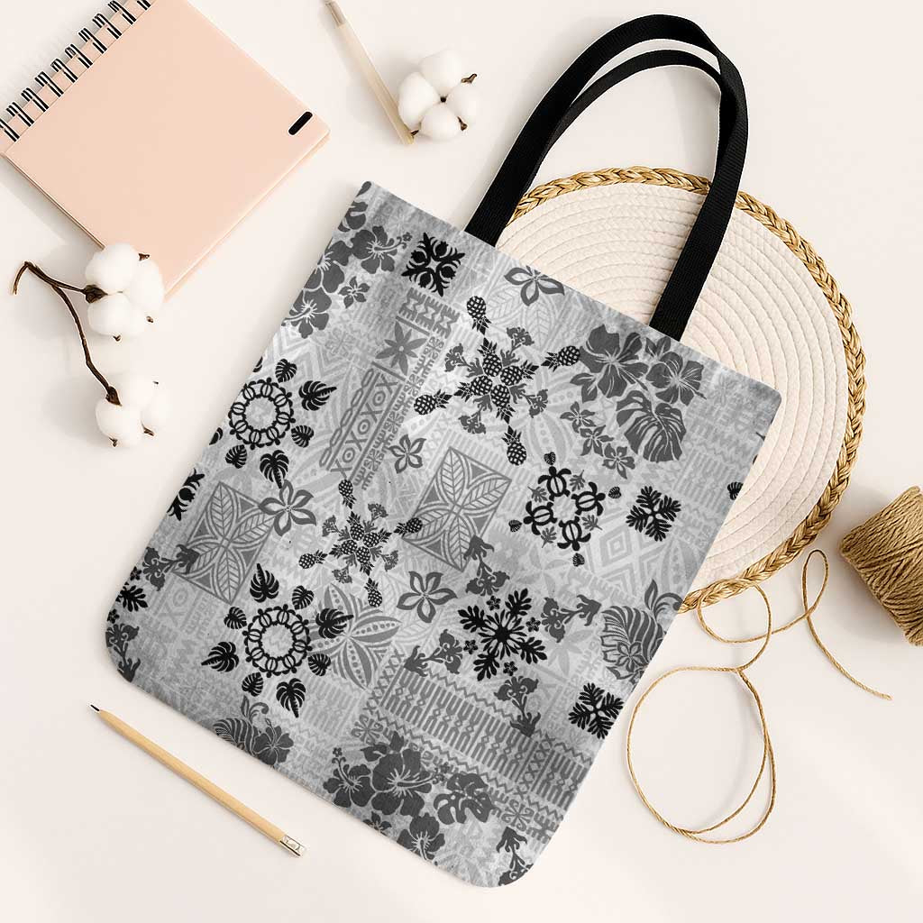 Hawaii Tapa Tribal Tote Bag With Hawaiian Quilt Pattern Black - Polynesian Pride