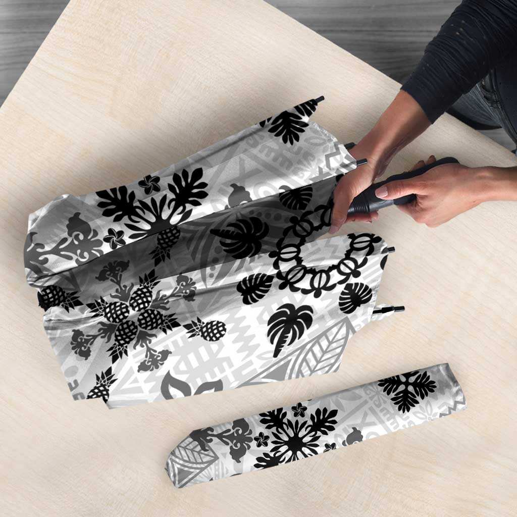 Hawaii Tapa Tribal Umbrella With Hawaiian Quilt Pattern Black - Polynesian Pride